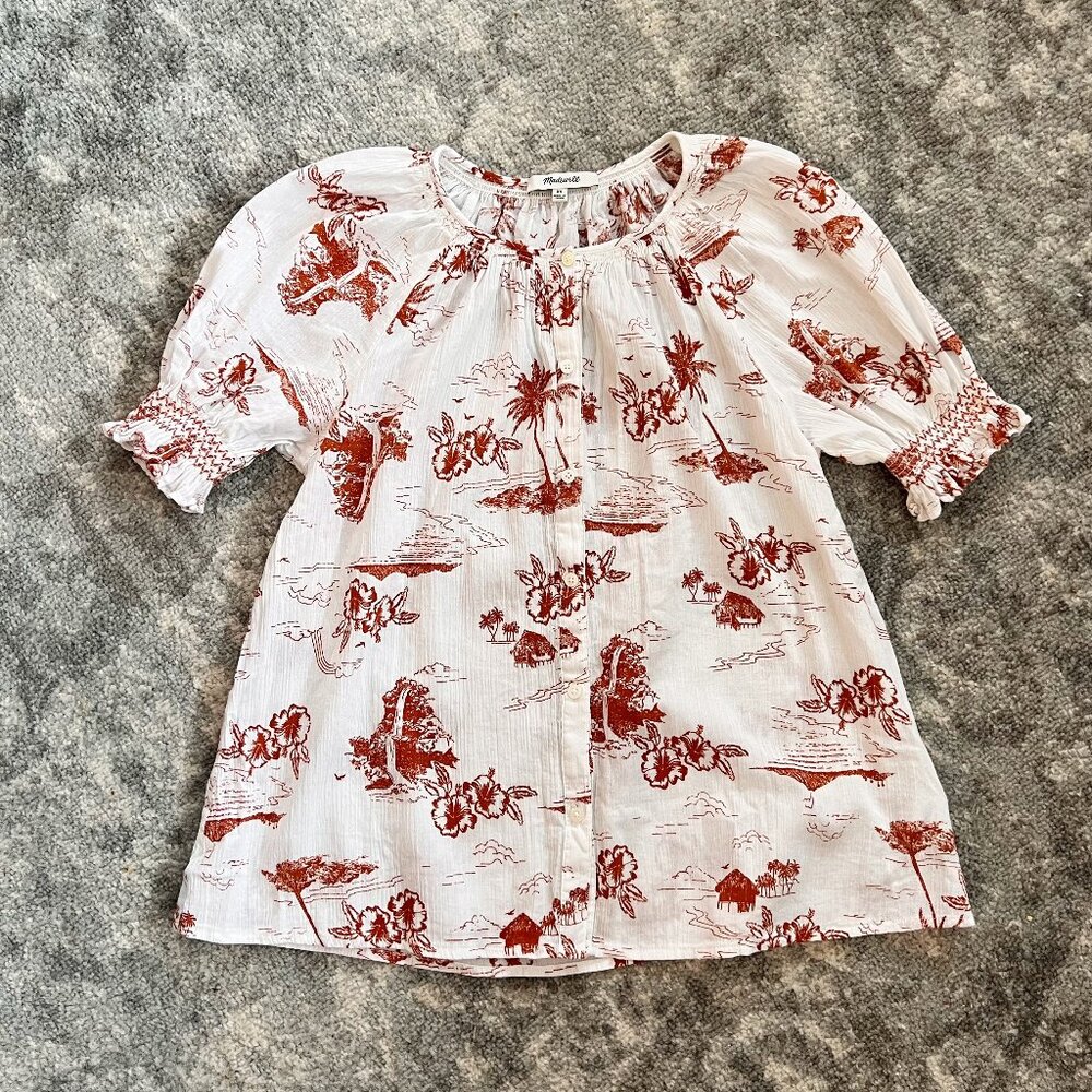Madewell Floral Top With Puff Sleeves Size XS